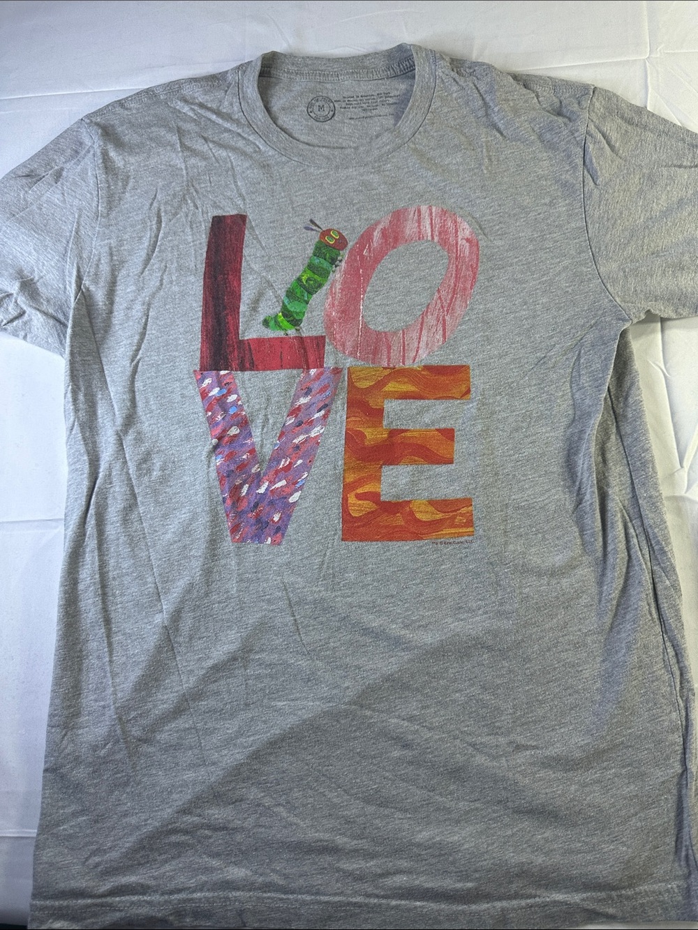 Out of Print Gray 'LOVE' Graphic Tee with Very Hungry Caterpillar Accent